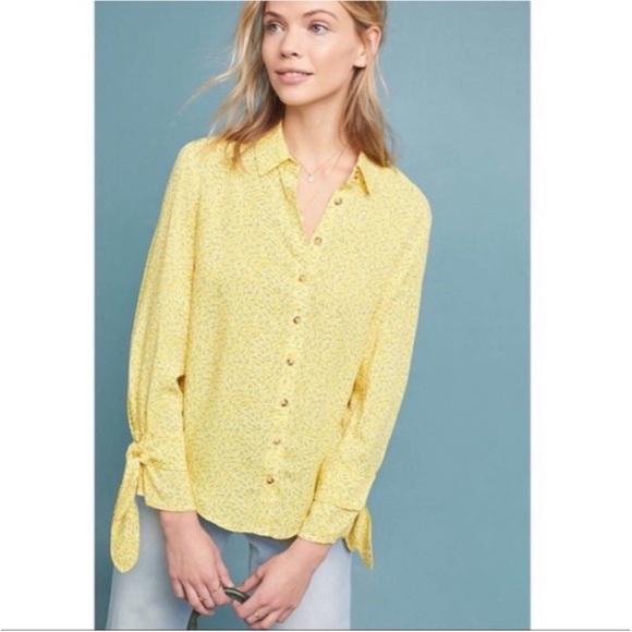 Anthropologie Maeve Blithe Button Down Blouse in Yellow SZ 18W - Picture 2 of 15
